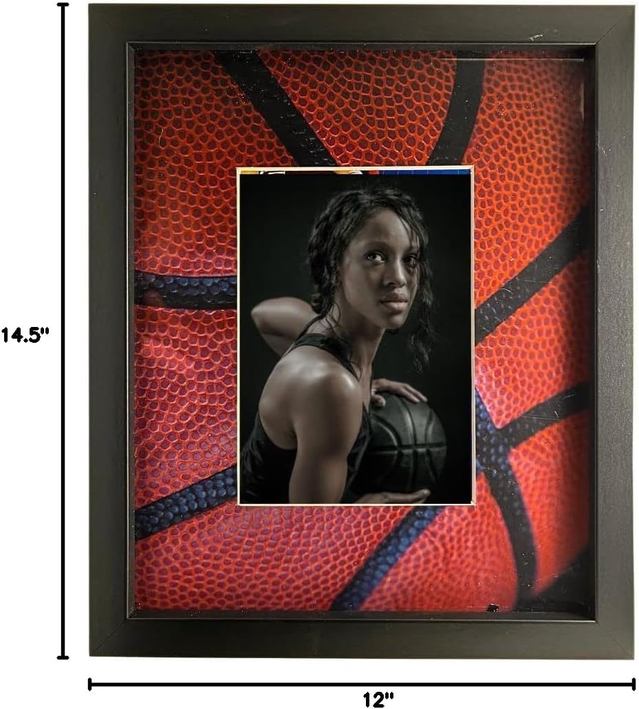 iFrame Commemorative Sports Athletics Picture Frame I Fits 5x7 Photograph I Real Wood Black Finish I Desktop, Table Or Wall Mount I Shatterproof Plexiglass I Made In USA I Basketball