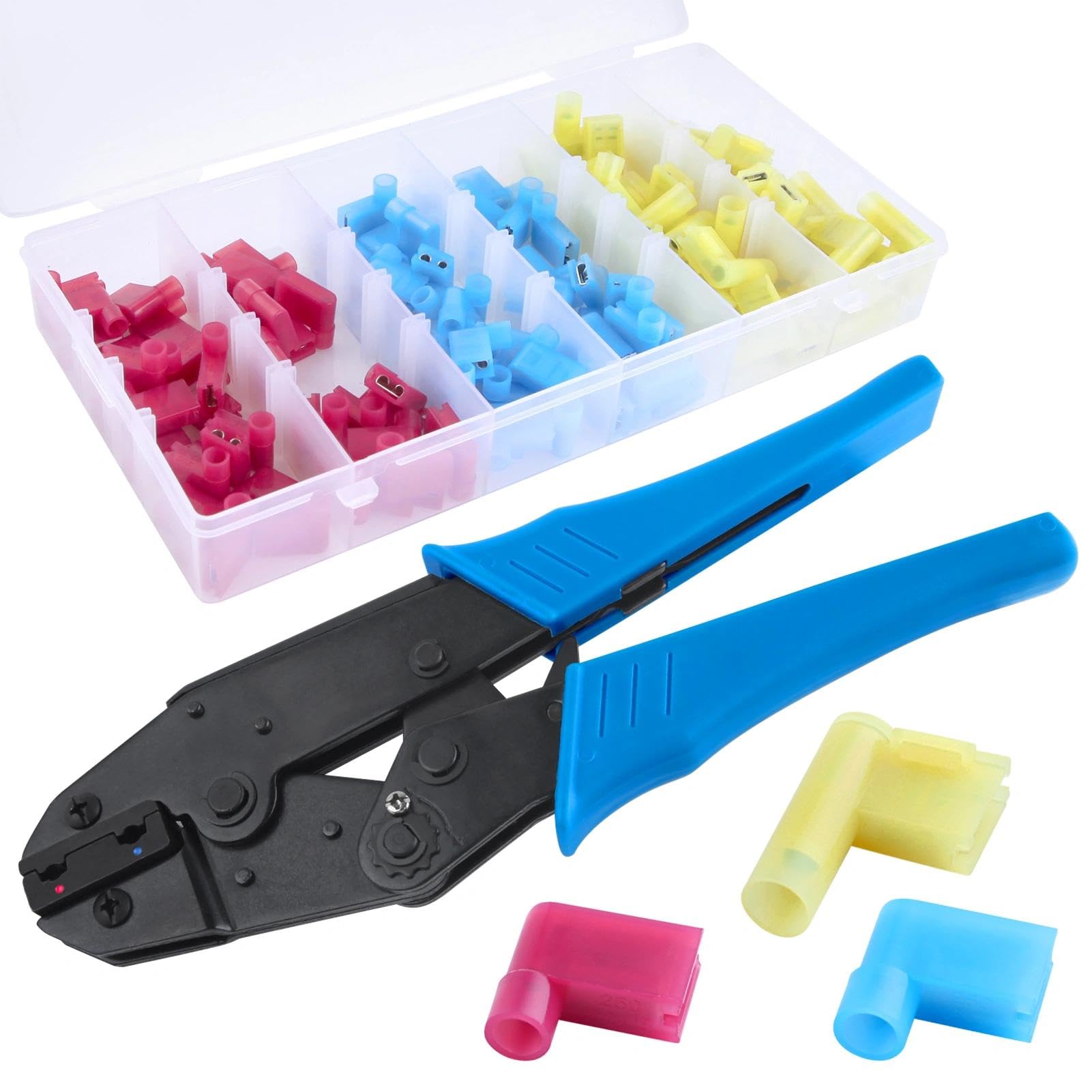 LEONTOOL 111-teiliges rechtwinkliges Flachsteckverbinder-Sortiment-Set (22–18, 16–14, 12–10AWG) mit Flaggenklemme, elektrischem Nylon, isoliert, Flachsteckverbinder, weiblich