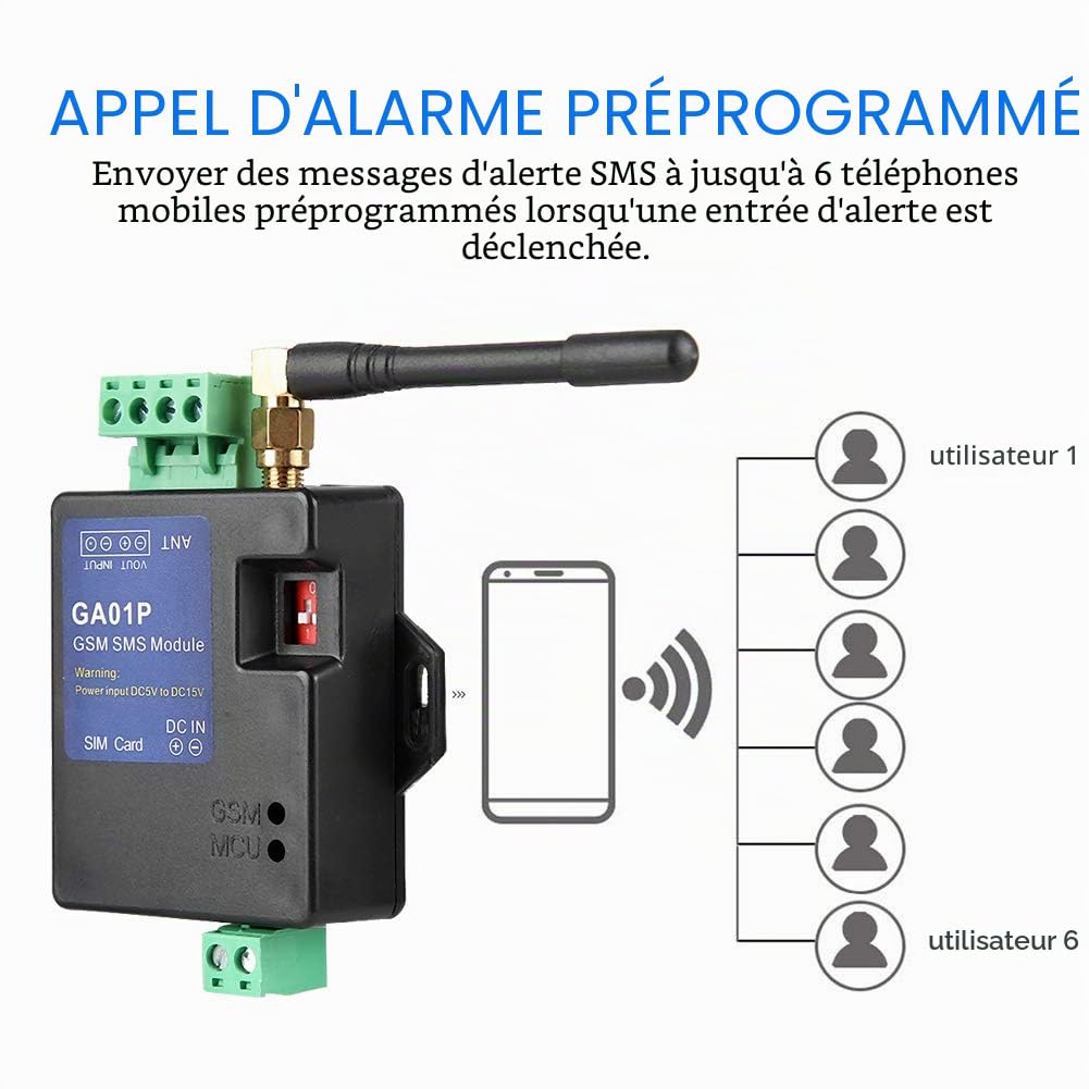 Focket Système D'Alarme GSM, GA01P Alimentation à Distance Système D'alerte de Panne Alarme SMS Puissance GSM Alarme de Panne pour Interrupteur Magnétique de Porte Capteur Infrarouge