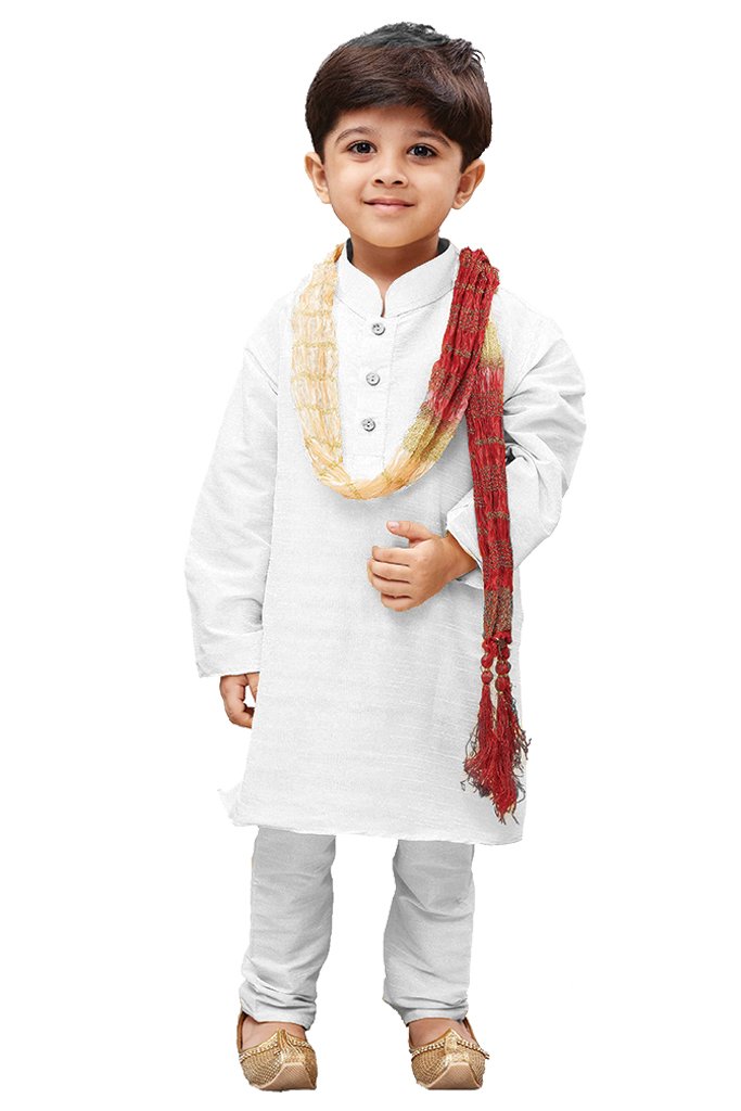 Vastramay Boys' White Pure Cotton Kurta Pyjama Set  Festive/Wedding Special Ethnic Wear