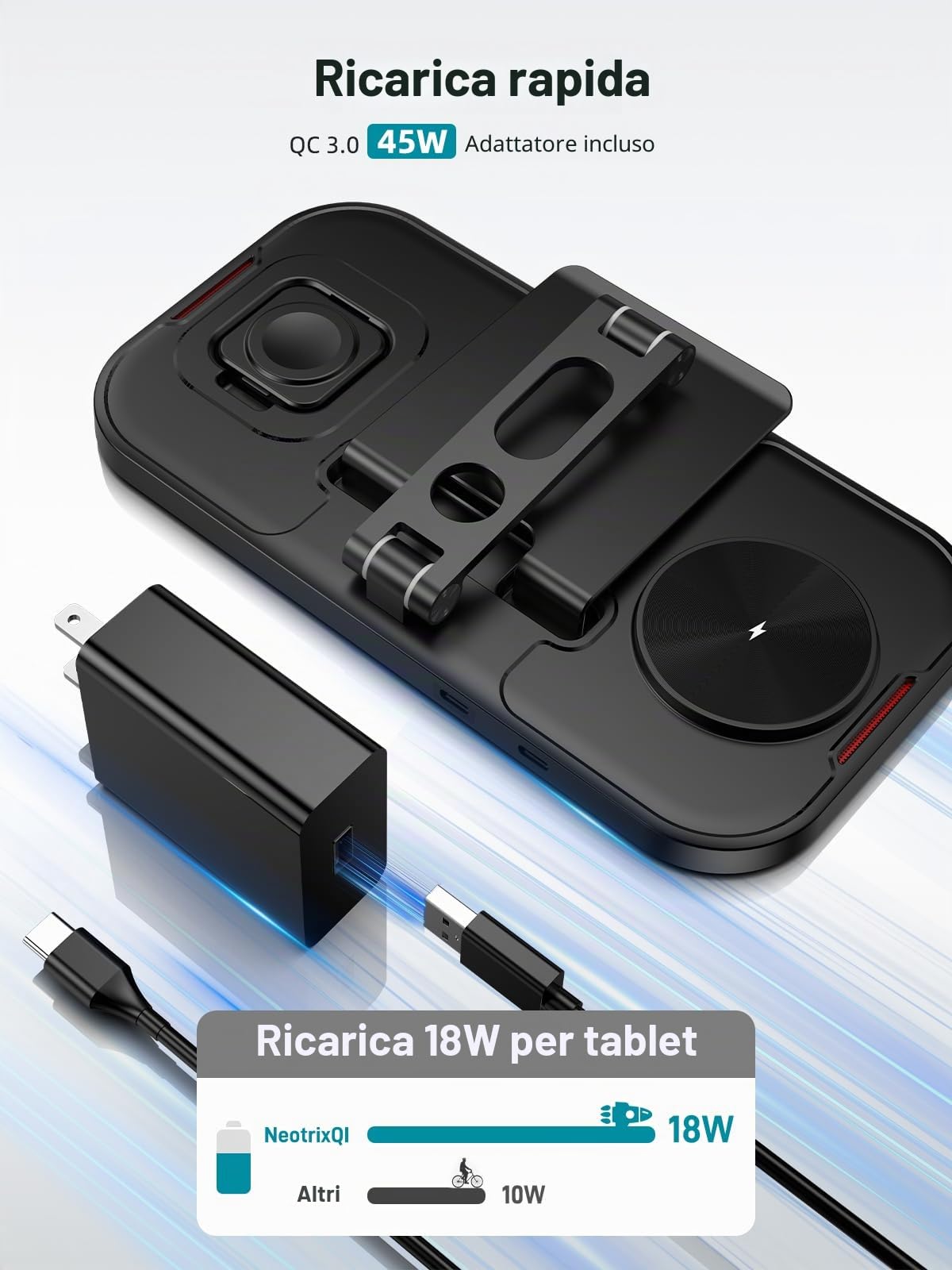 Caricabatterie a induzione per iPhone, caricabatterie wireless 4 in 1 per iPhone 15 Pro Max/14/13, stazione di ricarica per iPad, caricatore cablato per tablet, ricarica wireless per iwatch 9/8/7/SE,