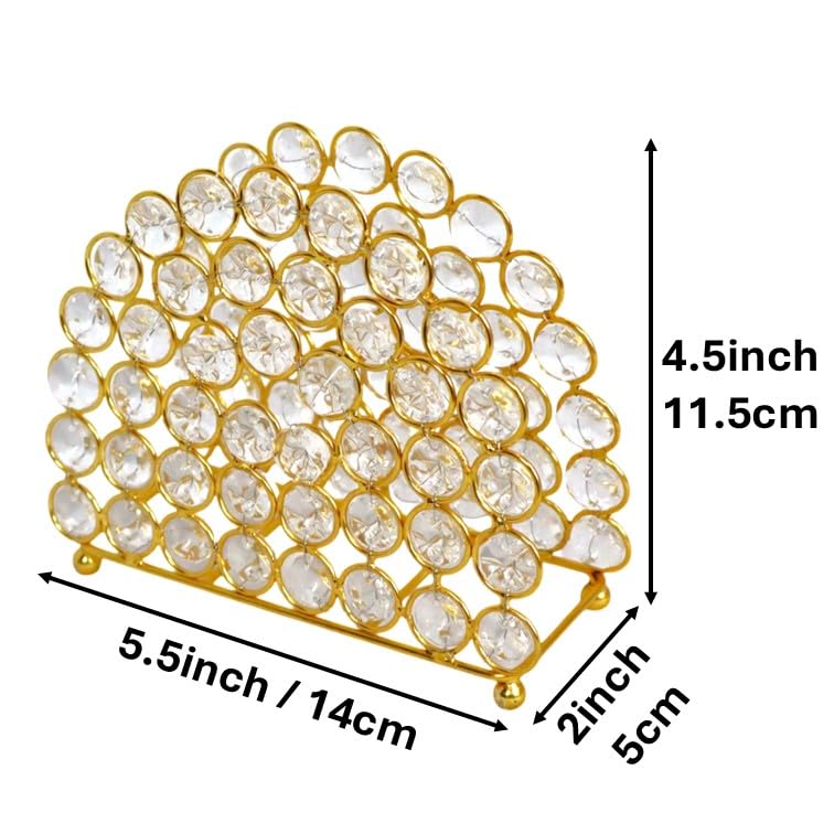 Image of Crystal Bathroom Tissue Holder | Napkin Holder | Best for Coffee Table | Color - Gold | Pack of 1|