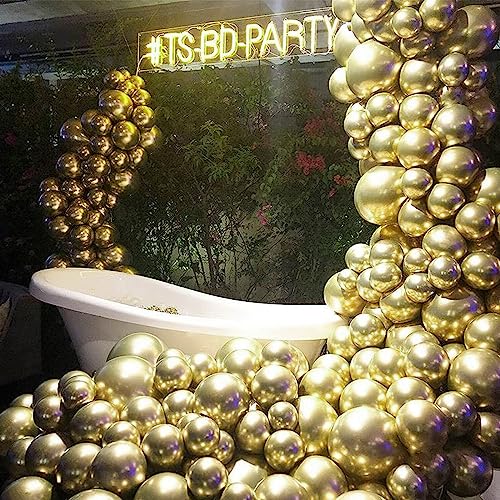 Image of PartyWoo Gold Balloons 100pcs 12 Inch Gold Latex Helium Balloons for Birthday Wedding Anniversary Baby Shower Graduation Bachelorette Retirement Engagement Tea Casino Disco Party Decorations Gold-G101
