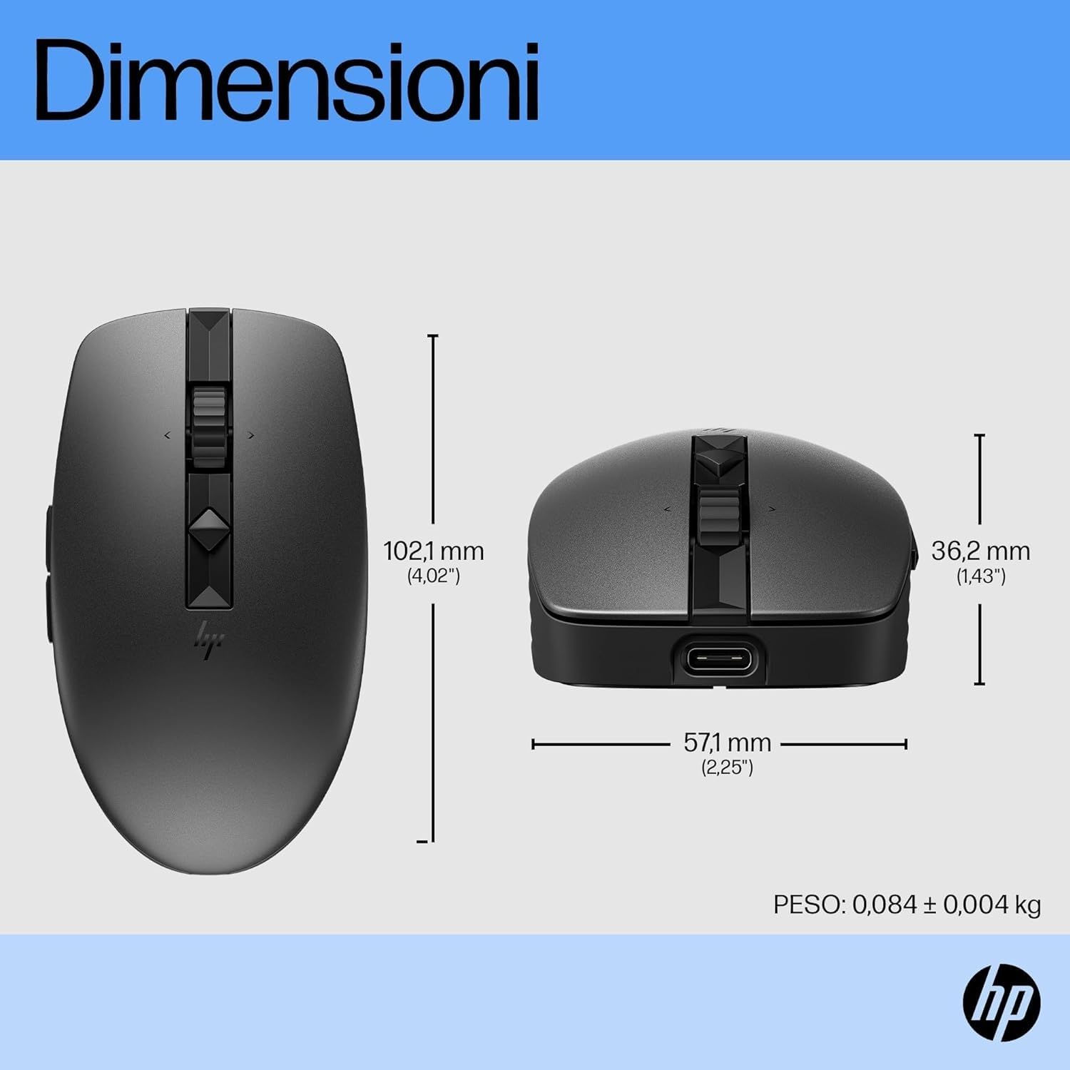 HP 710 Mouse Silenzioso Ricaricabile, Autonomia fino a 90 Giorni, Batterie USB-C Ricaricabili, Connessione 2,4 GHz e Bluetooth 5.3, 6 Pulsanti, Design Compatto, Scorrimento Iperveloce, Nero