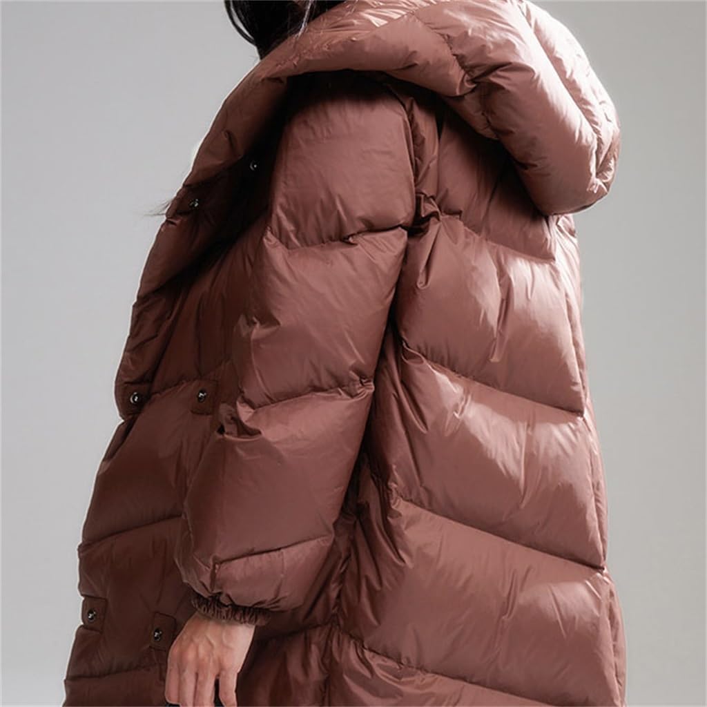 Winter Thickened Warm Hooded Mid-Length Down Jacket -Light Bakelite