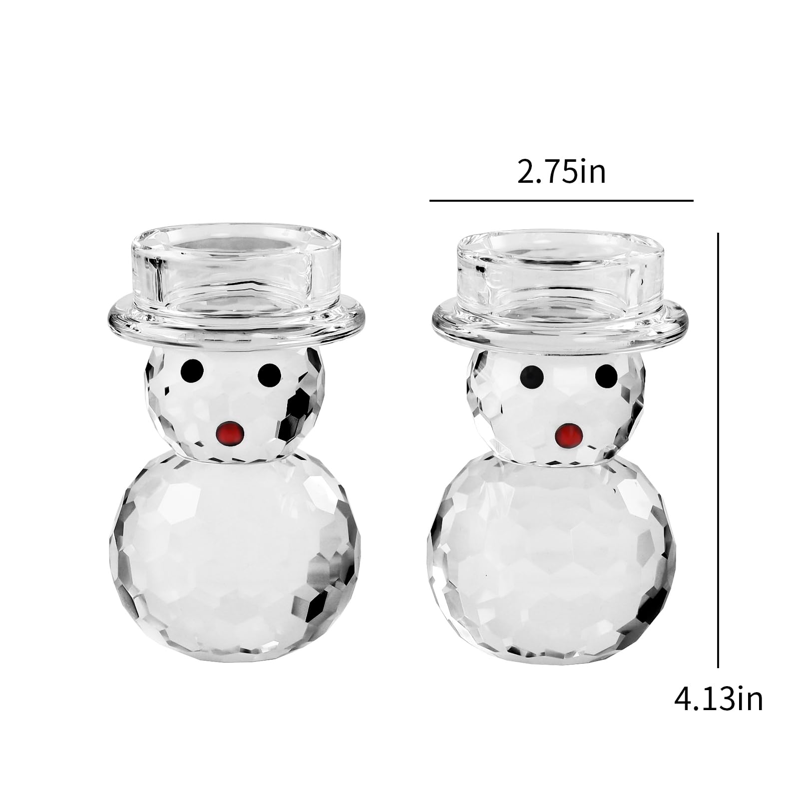 Lot de 2 photophores en cristal en forme de bonhomme de neige - Décoration de table d'hiver festive pour Noël, mariage, fête, anniversaire