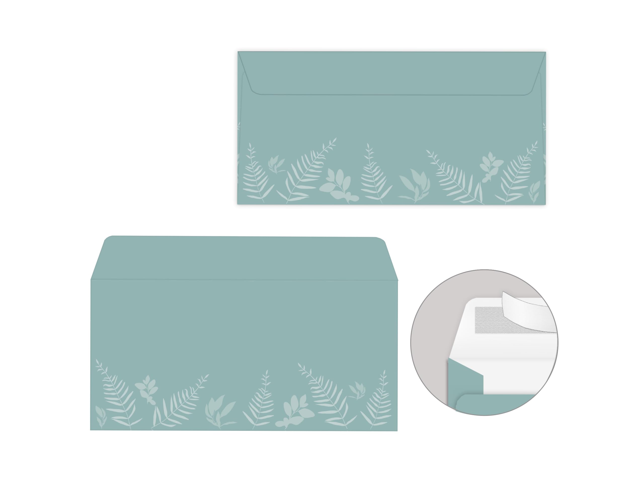 250 Gutscheine DIN lang (21x10,5 cm)+ 250 Kuverts DIN lang (22x11 cm) Natur Grün Eukalyptus Blättern Gutscheine zum Ausfüllen Gutschein Geschenk Karte für Massage Wellness Kosmetik Nagelstudio Beauty
