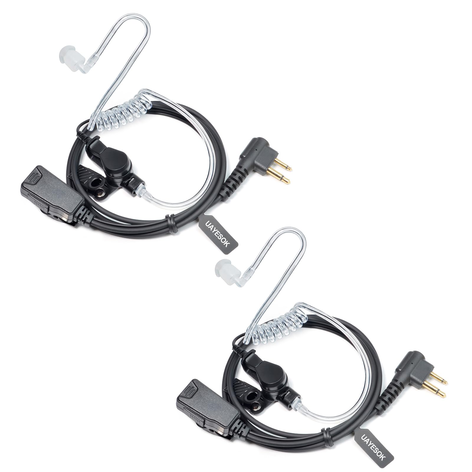 UAYESOK Walkie Talkie - Auricolare radio a 2 pin per Motorola DP1400 CP040 GP300 XT420 XT460 Hytera PD405 PD505 TC620 radio di sicurezza bidirezionale con tubo acustico e microfono PTT (2 pezzi)