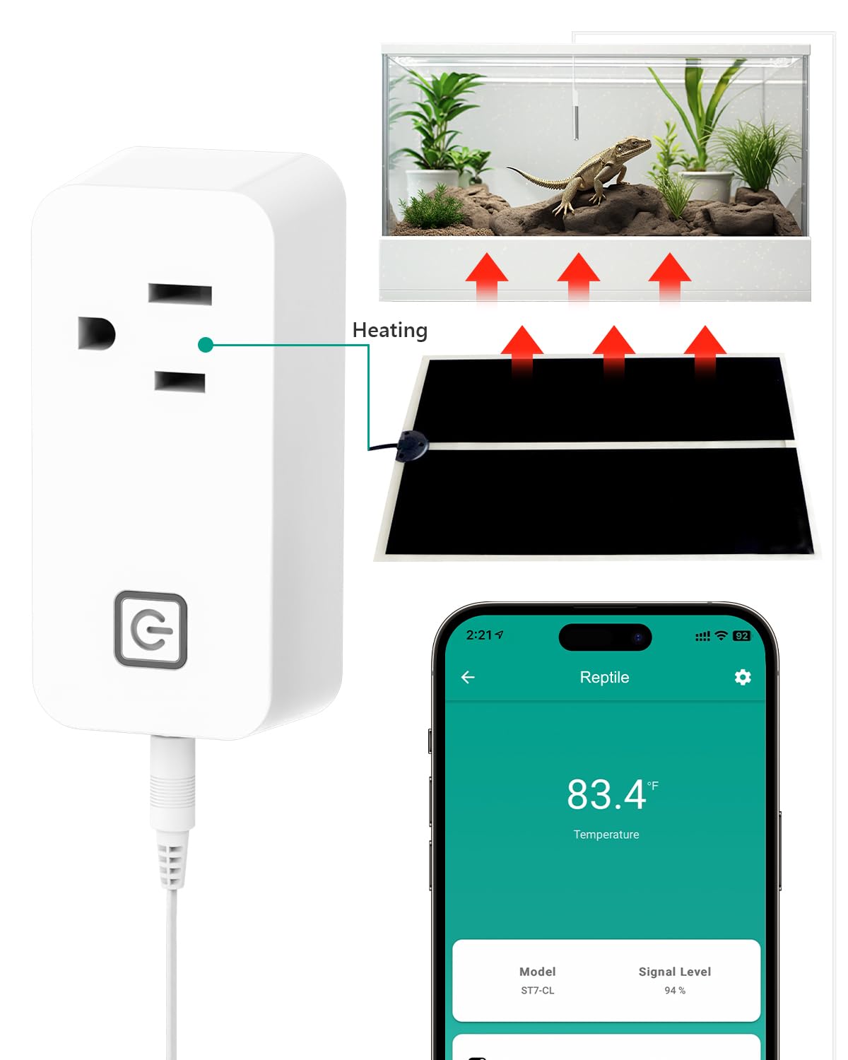 MOCREO Temperature Controller Reptile Thermostat Outlet, Bluetooth Temp Control Plug with Alarm for Terrarium Heat Mat Heating Pad, Greenhouse, Homebrew Fermenter, 100~240V 10A 1100W - image 4