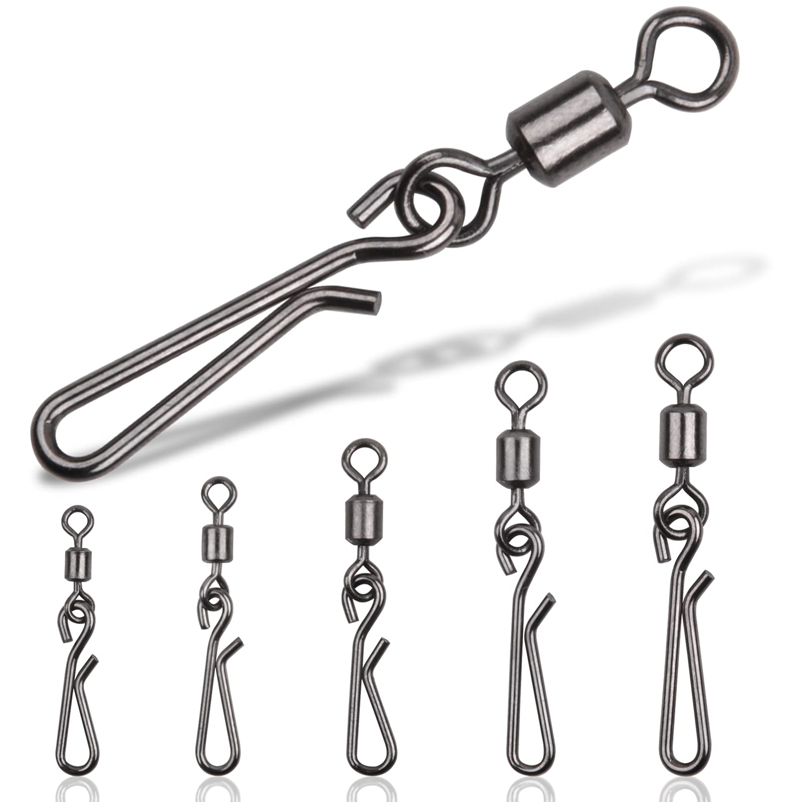 JSHANMEI Fishing Swivels Snaps Rolling Barrel Swivels with Fast Clips Fishing Snaps High Strength Speed Clips Connector Freshwater Saltwater Snaps Swivels Fishing Tackle
