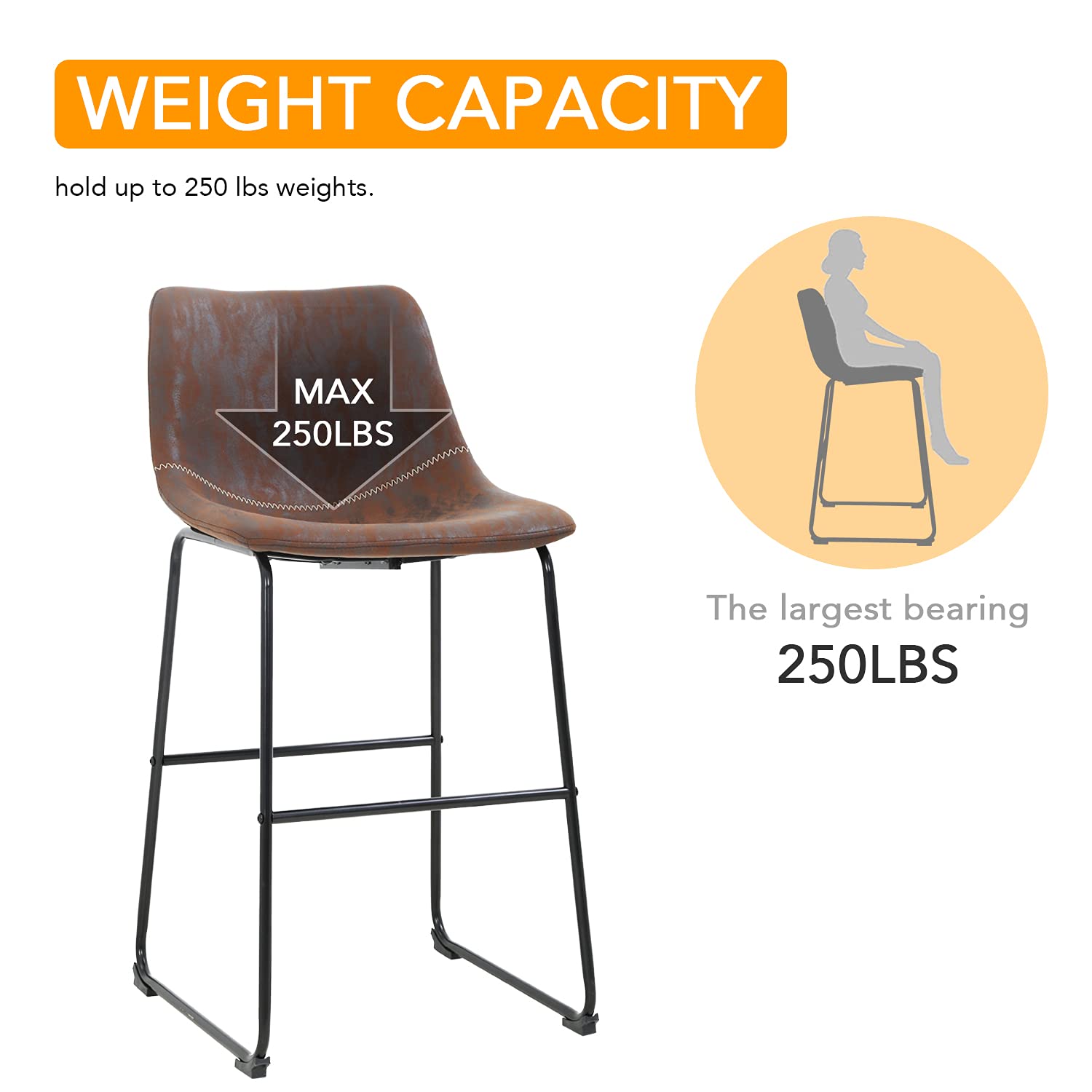 Fashion Barstools,Bar stools Set of 2 Bar Stool Counter Height bar stools Chairs Kitchen Stools with Back Island Chairs for Kitchen/ Dining Room,Brown (37Inch)