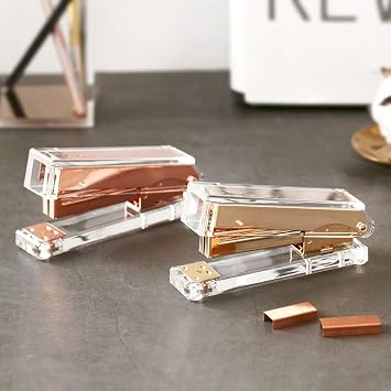 Stapler, Desktop Stapler, Mini Stapler Fashion Stapler Luxury Rose Gold Gold Manual Stapler Fashion Metal Acrylic Stapler 24/6 26/6 Include 1000pcs Staples Grapadora Papelaria Office Supplies