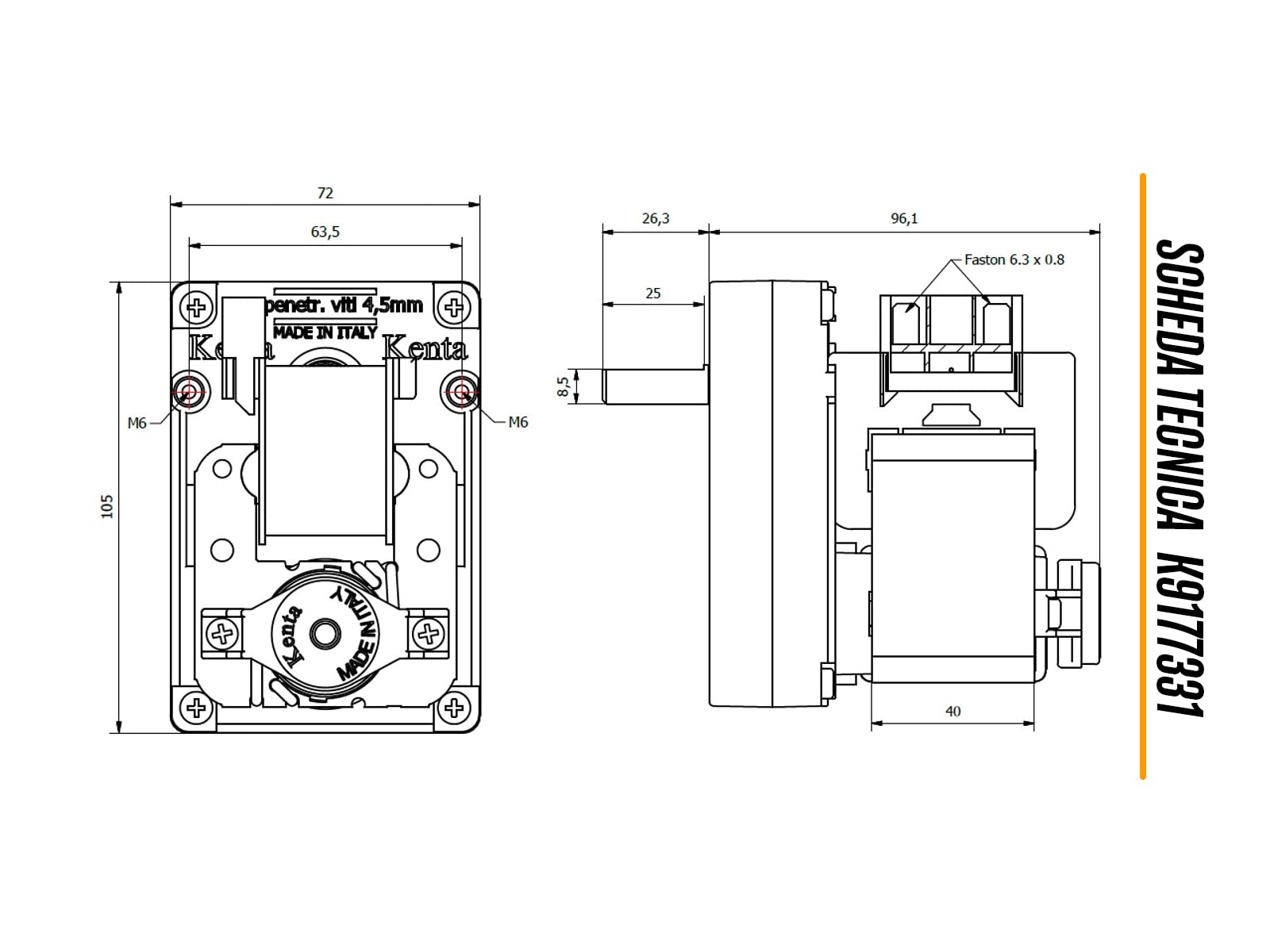 ERICAMBI, Motoriduttore K9177331 Kenta serie 917 per Stufe a Pellet, Velocità 5rpm, Pacco Lamellare 40mm, Ø Albero 9,5mm, Senso di Rotazione Oraria, Spianatura Singola