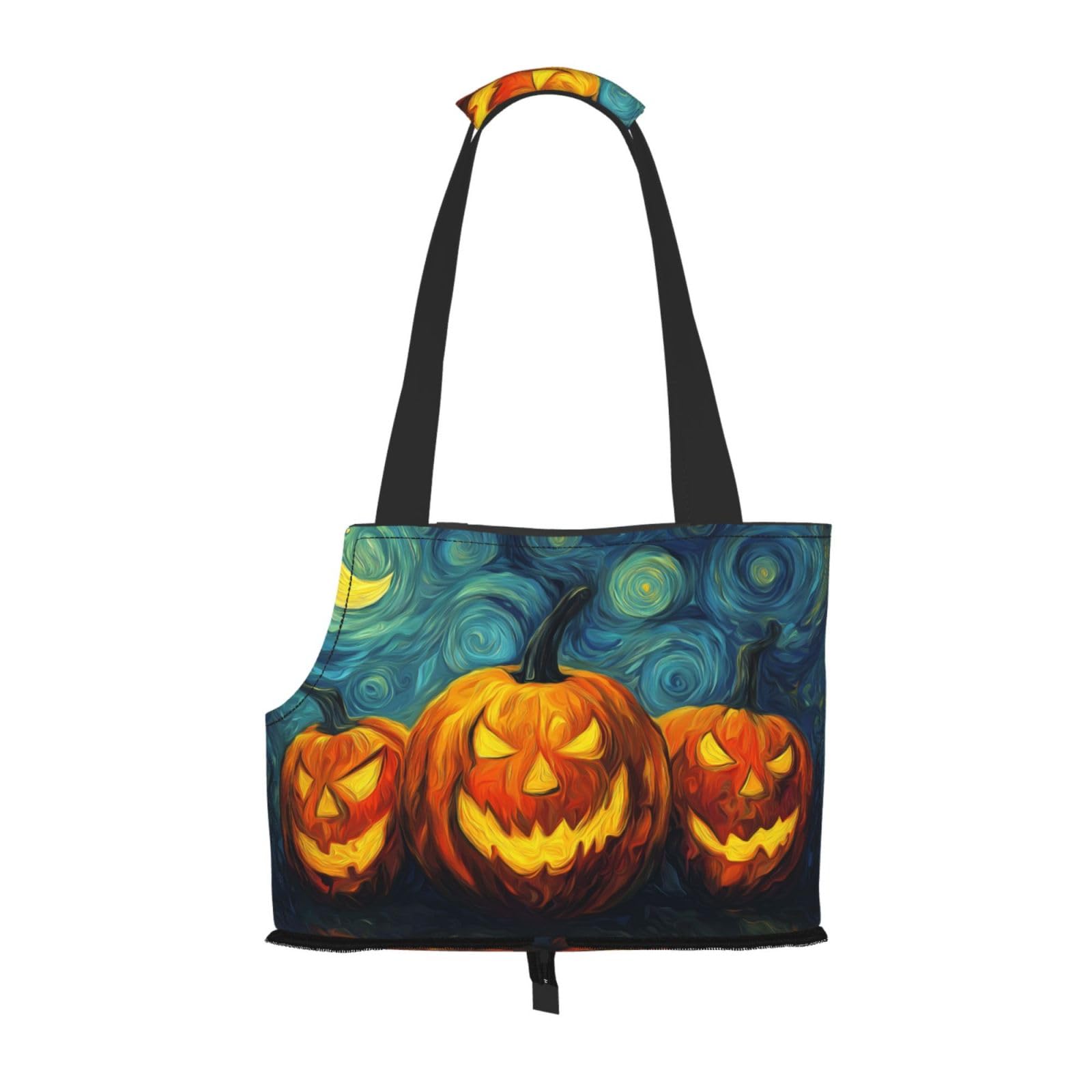 Three Pumpkins with Carved Faces Pet Sling Carrier for Small Dog Cats Puppy Portable Tote Bag Pouch for Outdoor Travel Hiking