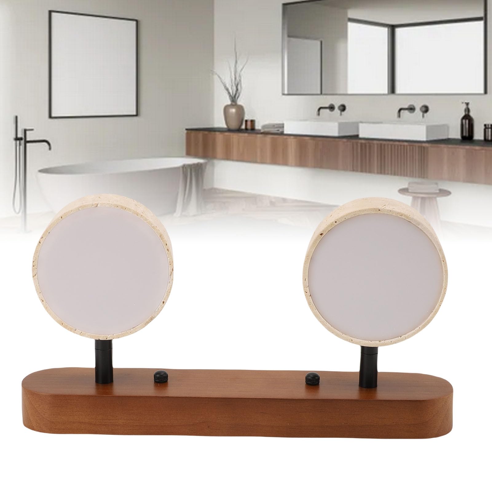 Aplique de Pared LED Giratorio Moderno con Marco de Piedra y Roble Accesorio de Baño de Tocador de 2 Luces para Entrada Cocina Vestidor Iluminación Ambiental Cálida Lámpara de Pared