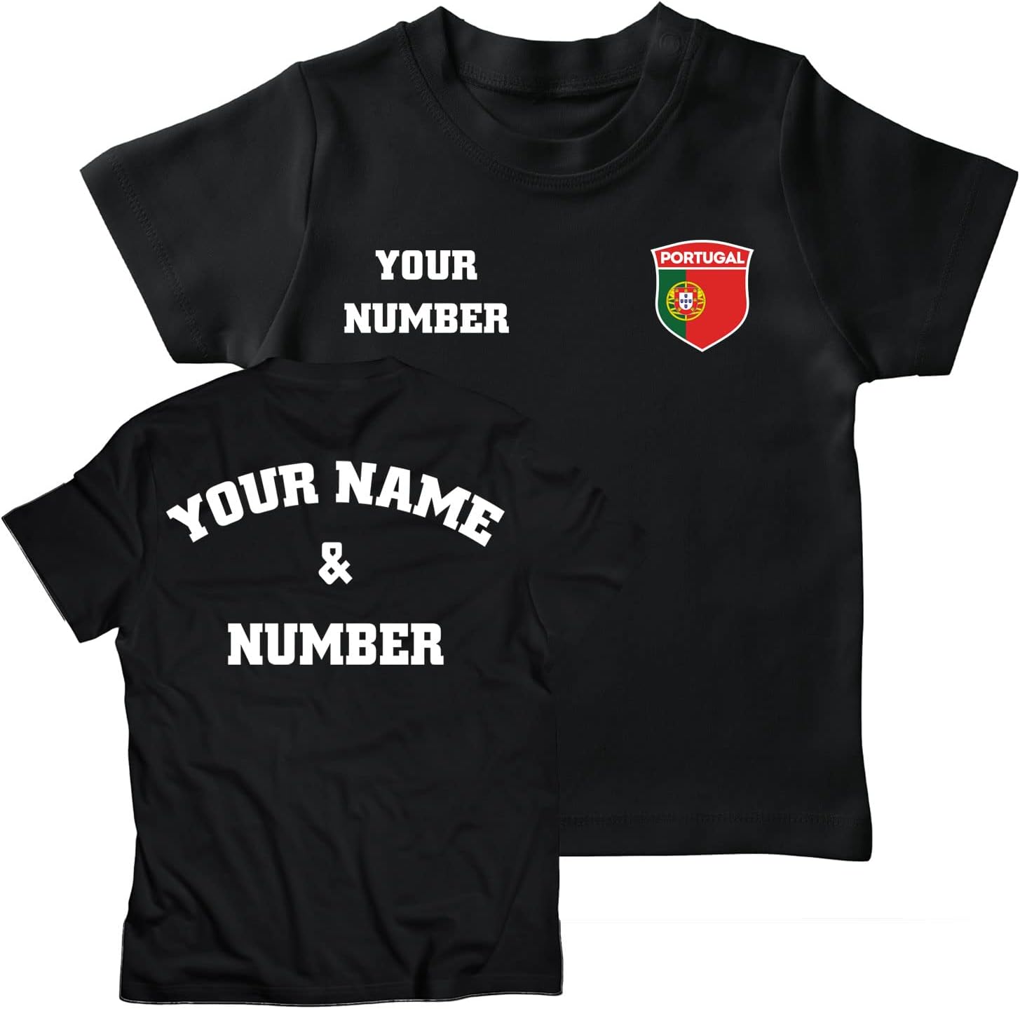Personalised Kids Portugal 2026 Football T-Shirt Short Sleeve | Custom Name and Number | Portugal Flag Design