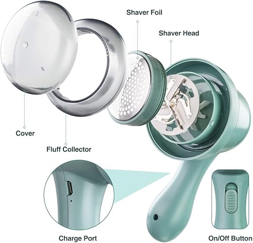 Miniatura 5 de Afeitadora de tela, removedor de pelusa recargable por USB, removedor de pelusa portátil para ropa, afeitadora de suéter con 2 cuchillas de repuesto