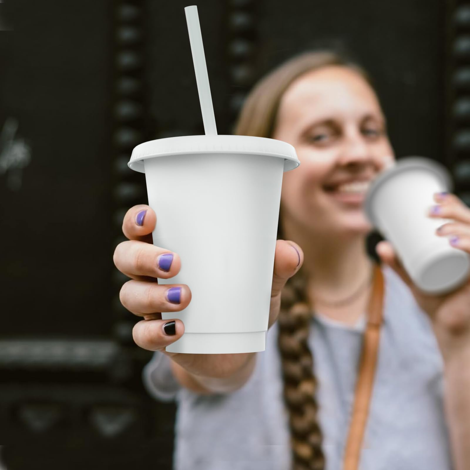 Amazon.com | OZMOJOO 16 oz Reusable White Plastic Cups with Lids and Straws  - 15 Pack Matte Plastic Tumbler for Iced Coffee - Sturdy BPA Free Drinking  Cups for Smoothies, Milkshakes, Cold