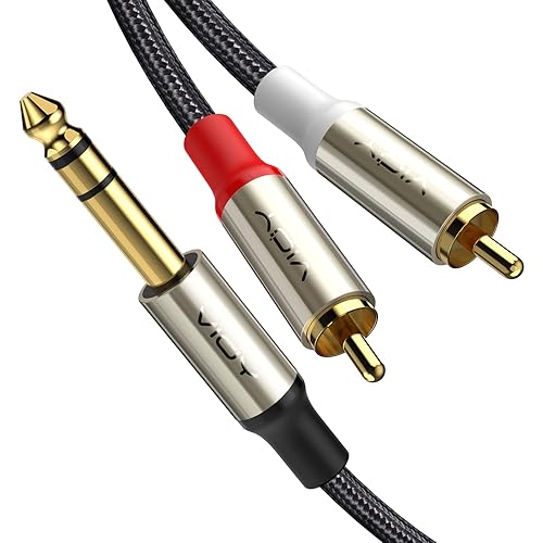 VIOY Cable de audio RCA de 14 a dual 6 pies, carcasa de cobre chapada en oro resistente conector TRS macho de 0.250in a 2 RCA fono macho estéreo