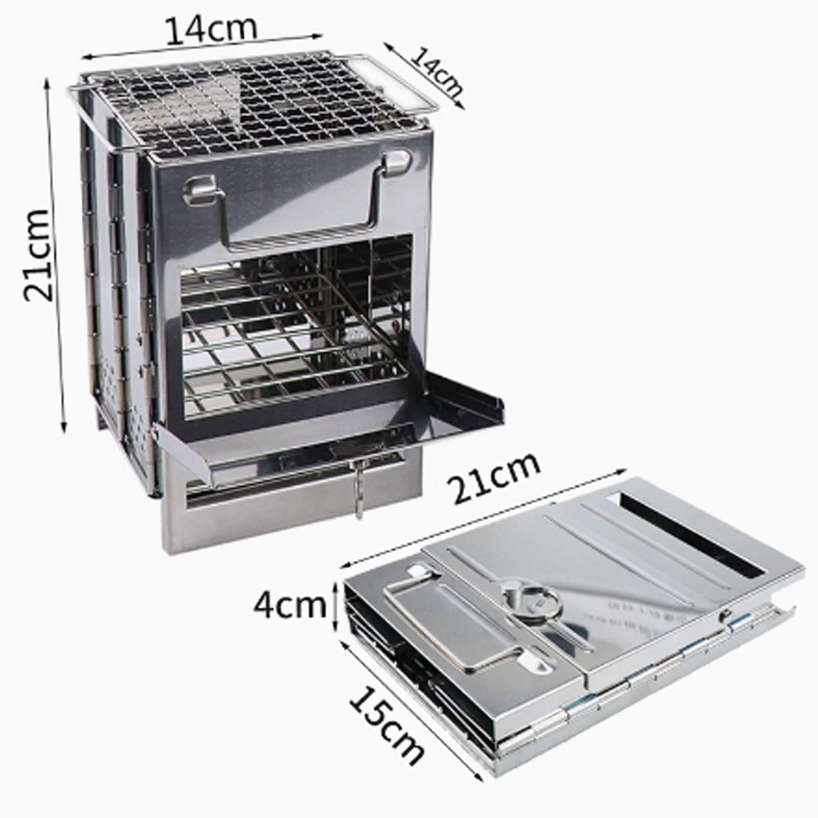 Camping Backofen Holzofen Hergestellt Aus Rostfreiem Stahl Einteiliges Faltdesign Tragbar, Zusammenklappbar für Outdoor-Camping Mit Aufbewahrungstasche(14 * 14 * 21cm)