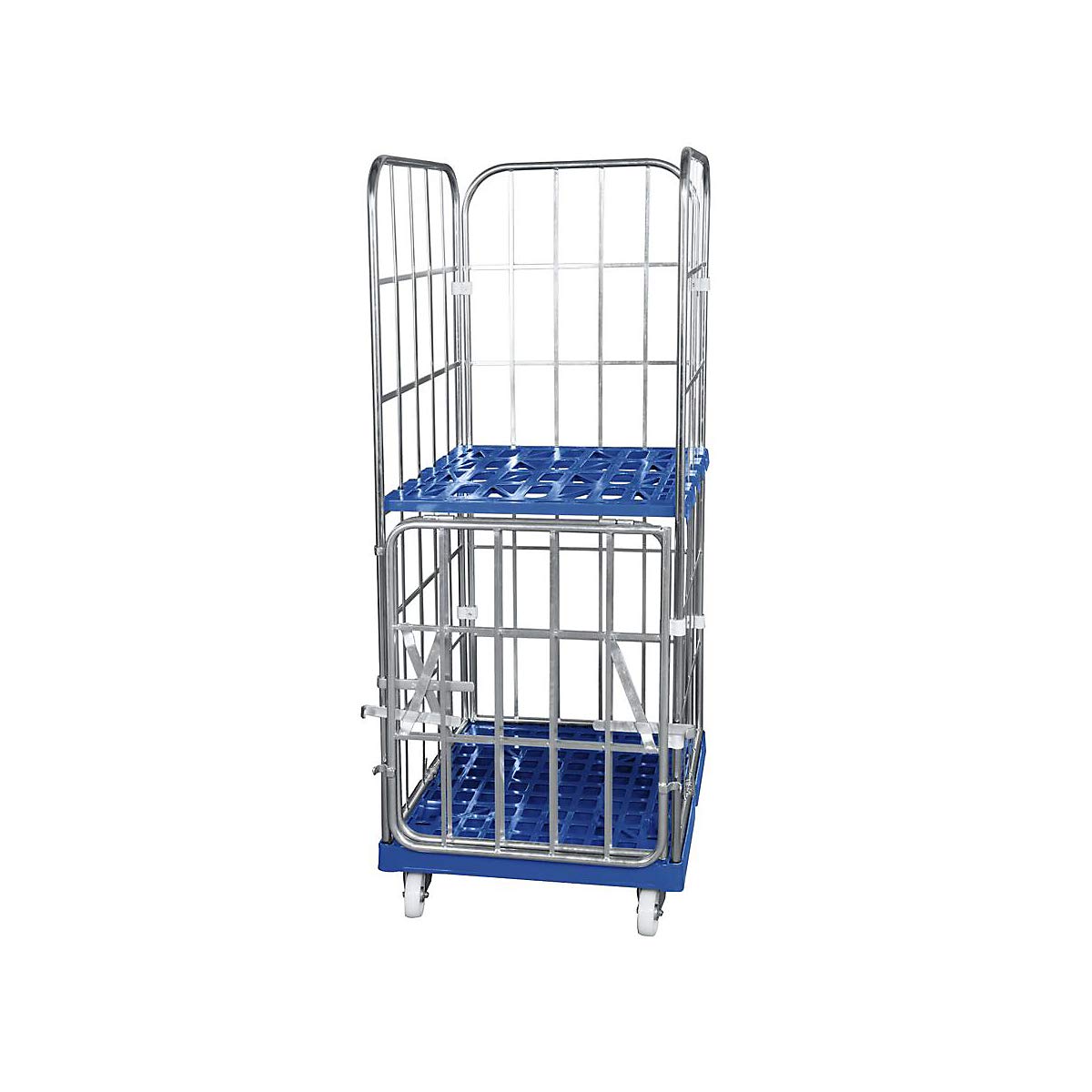 Roll-conteneur avec socle roulant en plastique, 4 côtés, galvanisé
