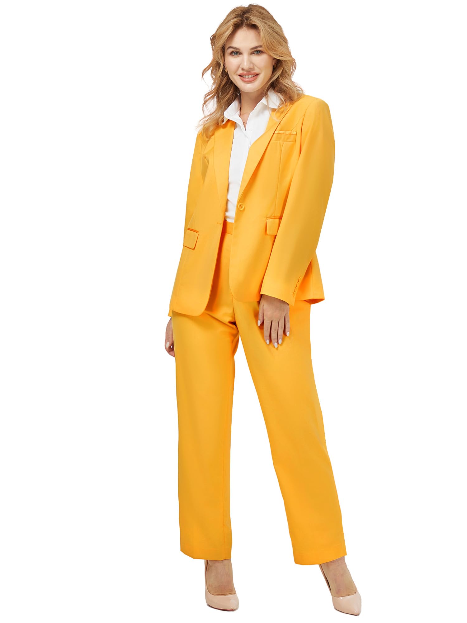Kelyaa Damen 2-teiliges Set mit Revers mit Kerben, EIN Knopf, schmaler Schnitt, für Business, Büro, Arbeit, Smoking