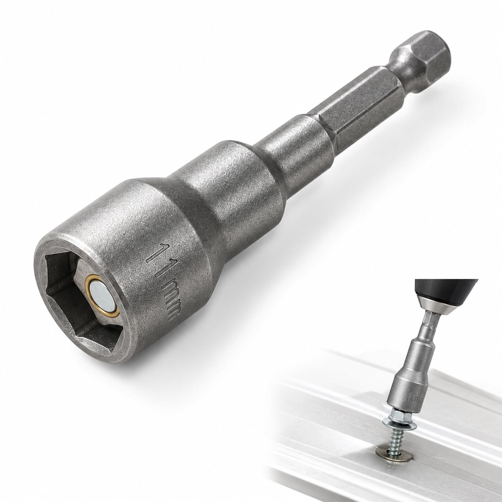 11mm Bi-Hex Nut Driver with Retaining Clip, Magnetic Screw Holder Bit Socket for Roofing Cladding Tech Screws, Chrome Vanadium Steel Hex Driver Tool for Hex Nuts and Fasteners