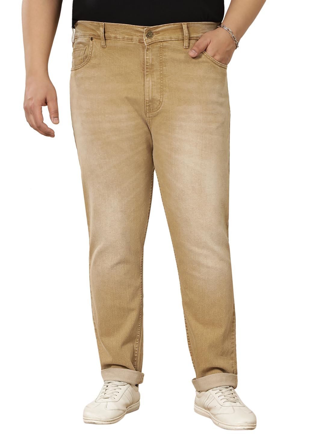 john pride Plus Size Men Regular Fit Mid-Rise Stretchable Elasticated Waist Khaki Jeans (EJPJ25167_Khaki)-picture-16