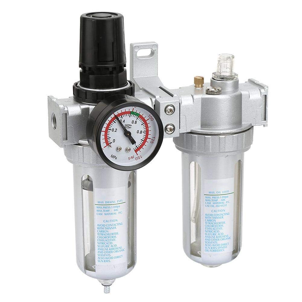 Filtro de aire comprimido Regulador Lubricador Combo 1/4" 3/8" 1/2" Filtro de aire neumático Regulador de presión Separador de trampa de agua/aceite con manómetro (1/4"), Combinación de tratamiento