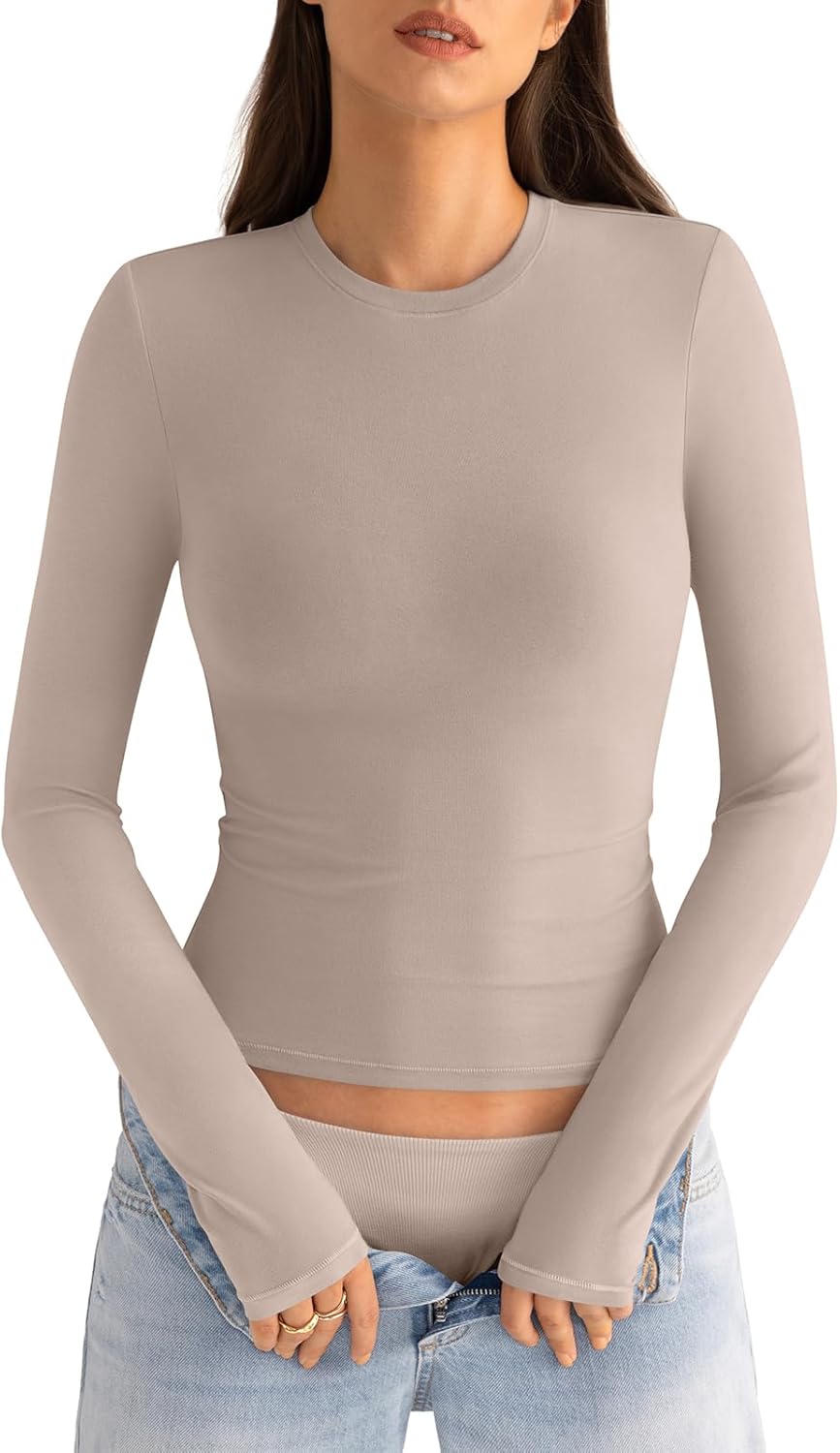 Womens Cotton Long Sleeve Shirts Crew Neck Fitted Basic Going Out Outfits Undershirt Spring Fall Clothes 2025 - Image 2