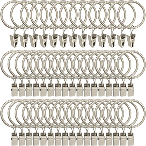 Image of LLPJS 60 Pack Metal Curtain Rings with Clips, Curtain Clip Rings Hooks for Hanging Drapery Drapes Bows, Curtain Rod Rings 1.5 inch Interior Diameter, Matte Silver