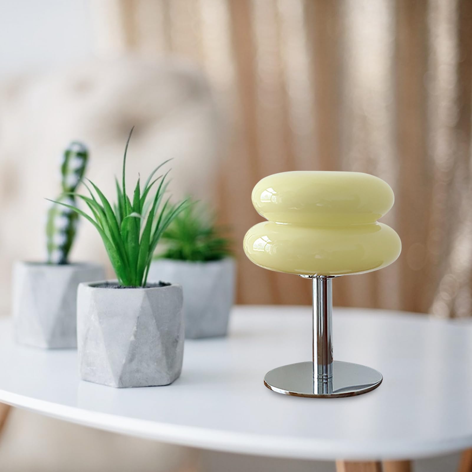Hyuduo Glas-Nachttischlampe, 3-dimmbare Touch-Lampe mit USB-Ladeanschlüssen, Tragbares LED-Nachtlicht für Wohnzimmer, Schlafzimmer, Restaurant (Beige)
