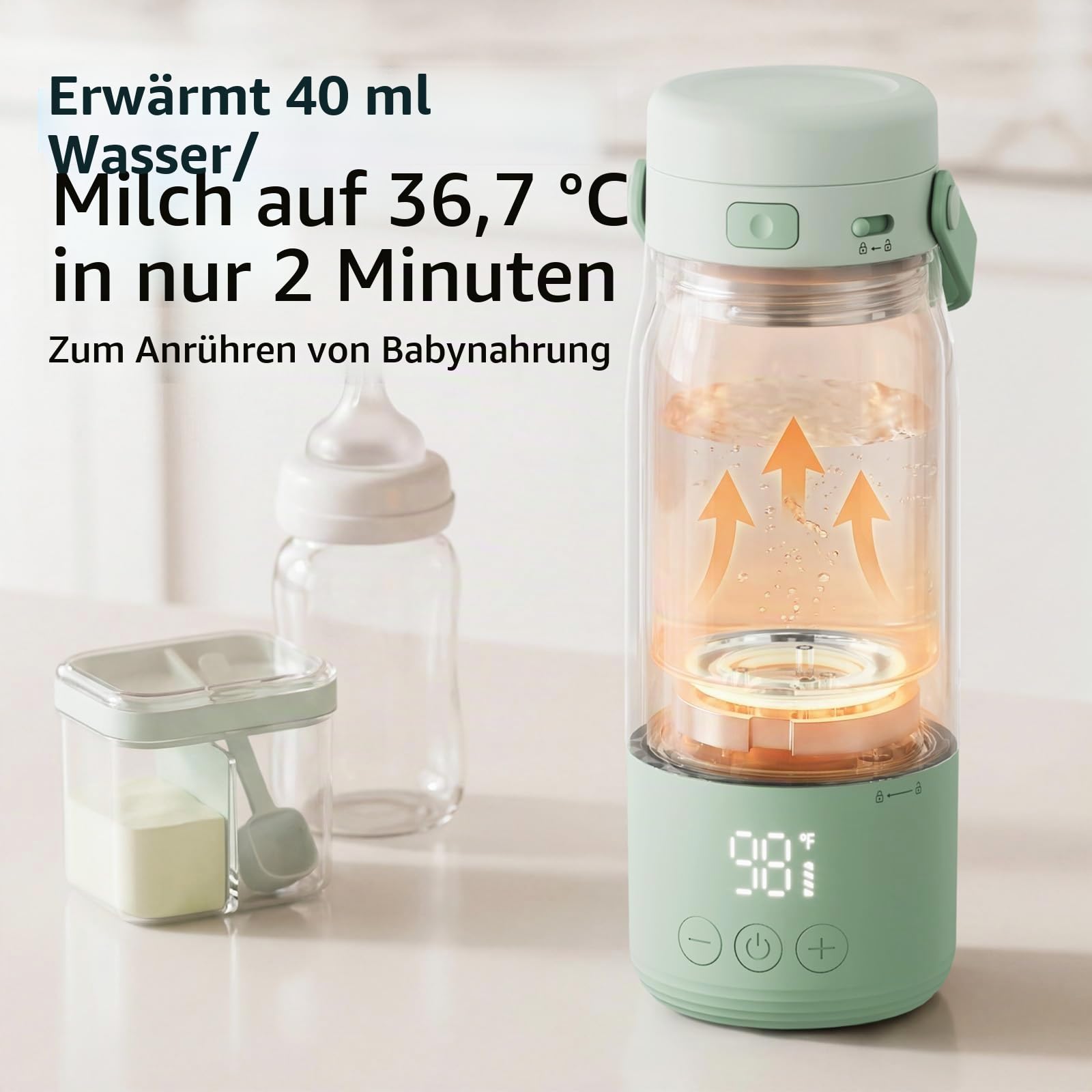Baby Flaschenwärmer Unterwegs Mobiler Milcherwärmer Mit Akku 500ml USB C | LED Anzeige 1 Grad Präzise Kontrolle 316 Edelstahl Spülmaschinenfest Ideal für Baby Flaschen Unterwegs