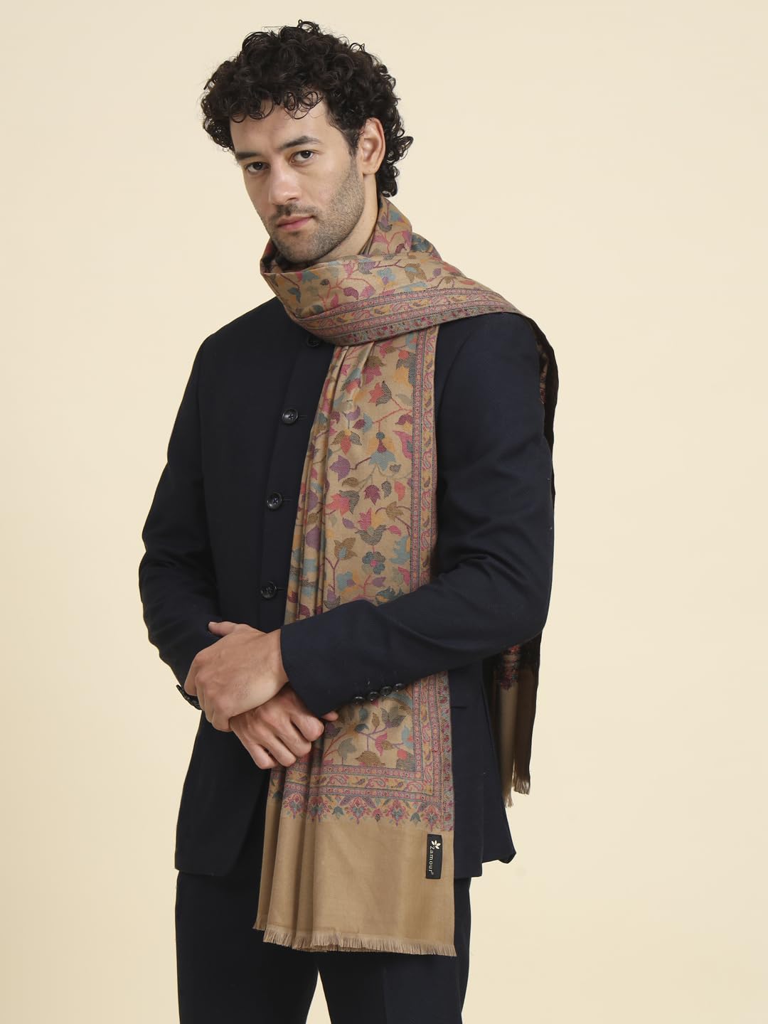 Zamour Grande scialle da preghiera indiano Kashmir, da uomo, con motivi cachemire tradizionali, marrone, Marrone, 40 inches x 80 inches