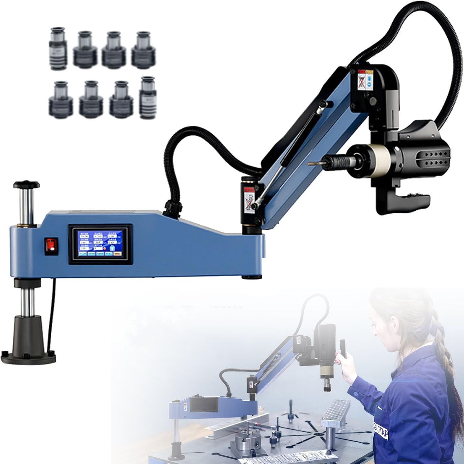 Maschiatrice elettrica, maschiatrice per Foratura M3-M16, maschiatrice con Braccio Flessibile a 360°, maschiatrice per Filettatura con 8 pinze ANSI