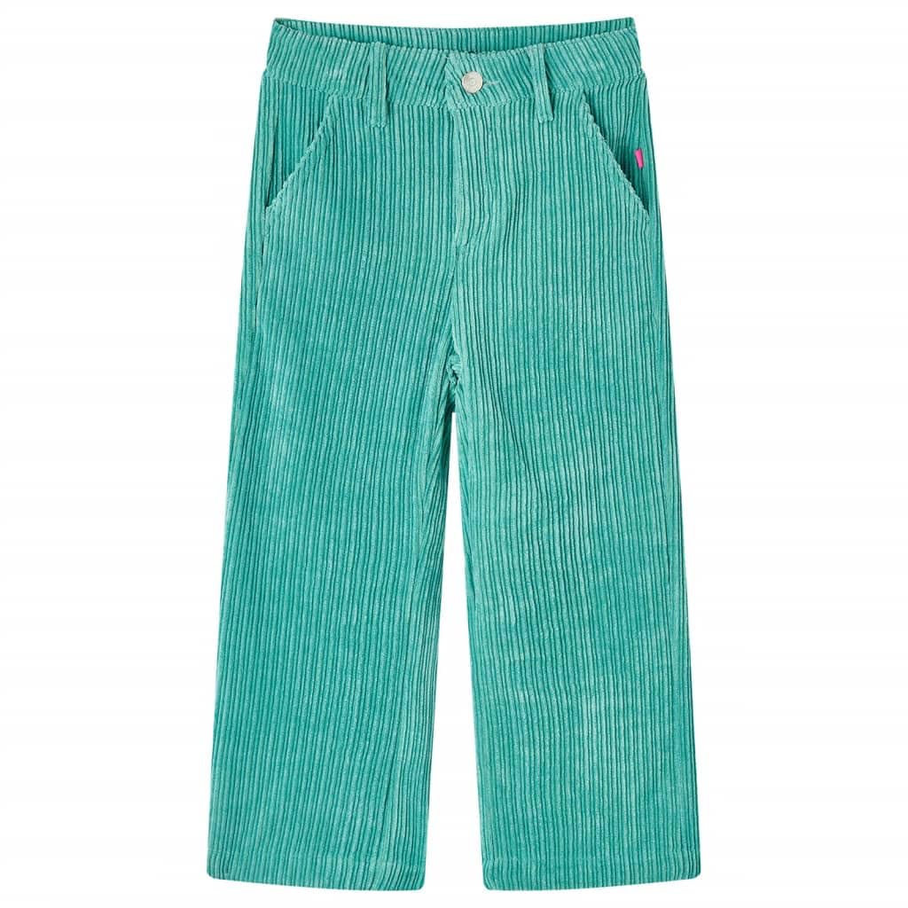 Pantalones infantiles de pana verde menta para niños y niñas, cómodos pantalones de tela elástica con cintura elástica, pierna ancha, dos bolsillos, adecuados para el día a día, escuela