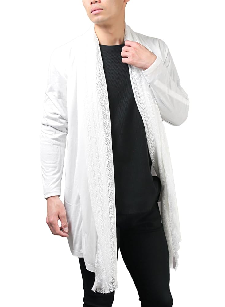 新品　bajra バジュラ　メンズ　ラミー混　ロングカーディガン　ゆったり　白系 新品 bajra バジュラ メンズ ラミー混 ロングカーディガン