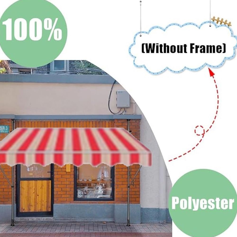 Wysuwana tkanina zastępcza markizy na patio - 11,5 x 10 / 12 x 10 / 16 x 13 / 3 x 2,4 m, osłona przeciwsłoneczna do drzwi i okien, górna pokrywa w paski, 360 x 300 cm
