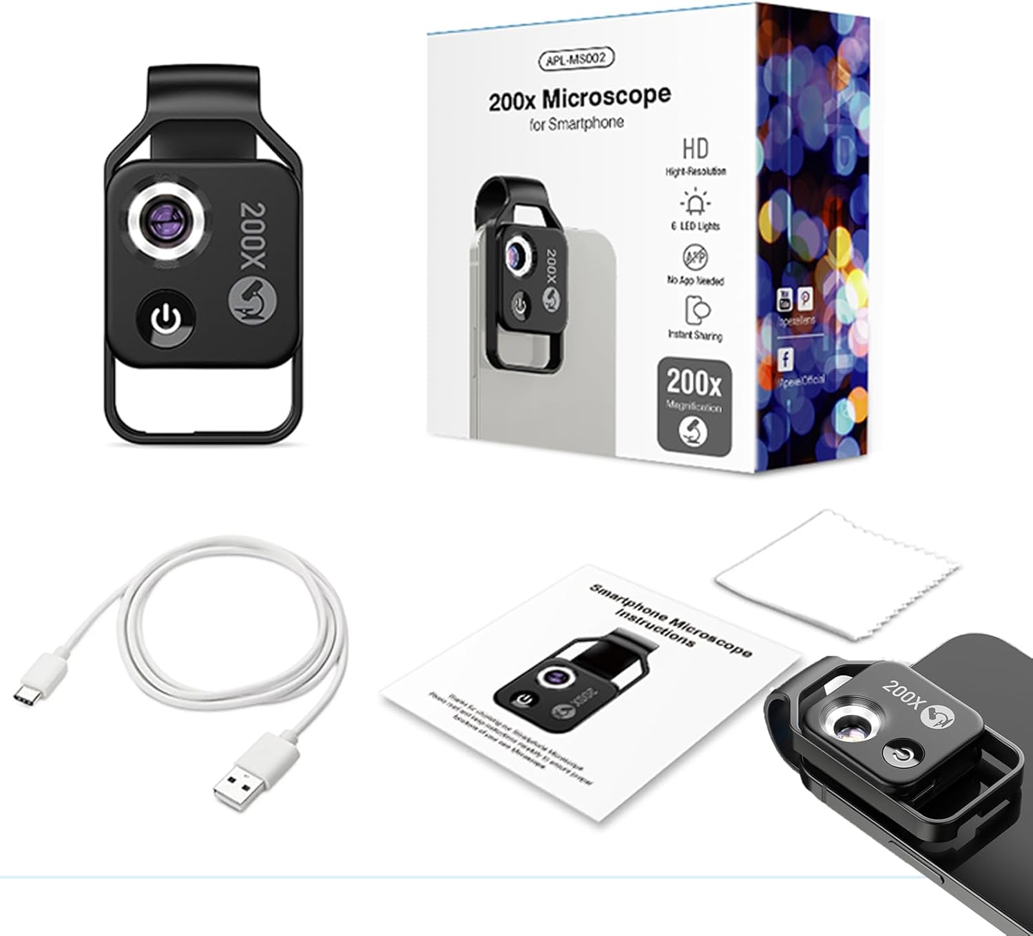 2025 New Nano Zoom 200x for iPhone Camera Lens, Nanozoom Phone Microscope with Cpl Lens, High Magnification, More Stable and Clearer, Ideal for Close-Up & Macro Shots (Black)