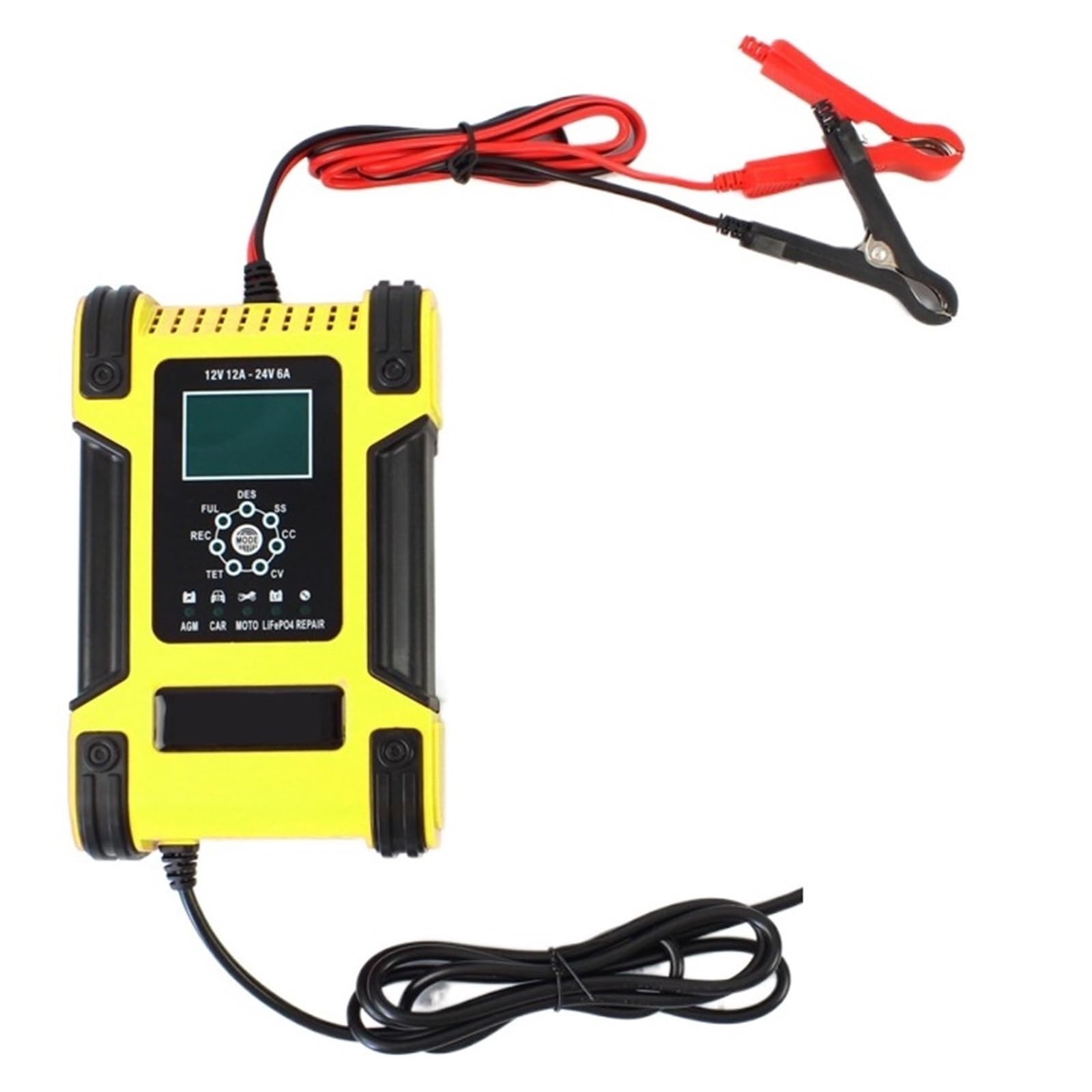 Cargador De Batería De Motocicleta De Coche Inteligente De 12V 6A For Auto Moto Gel De Plomo Ácido Carga Inteligente con Pantalla LCD Digital(Yellow)
