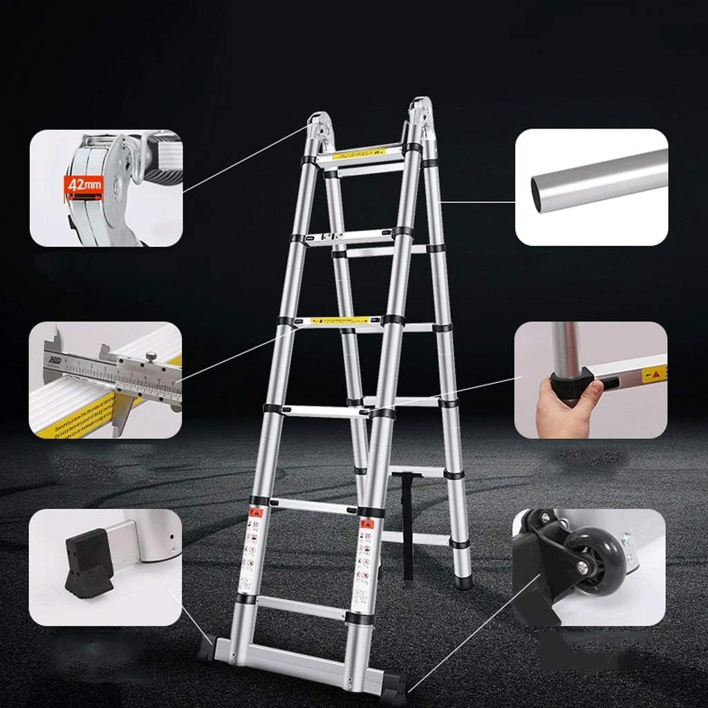 Telescoping Extension Ladder, Telescoping Ladders Easy to Move with Pulleys 20 Ft Aluminum Telescopic Ladder Telescoping A-Type Extension Multi Purpose for Home/Building Ladders (S