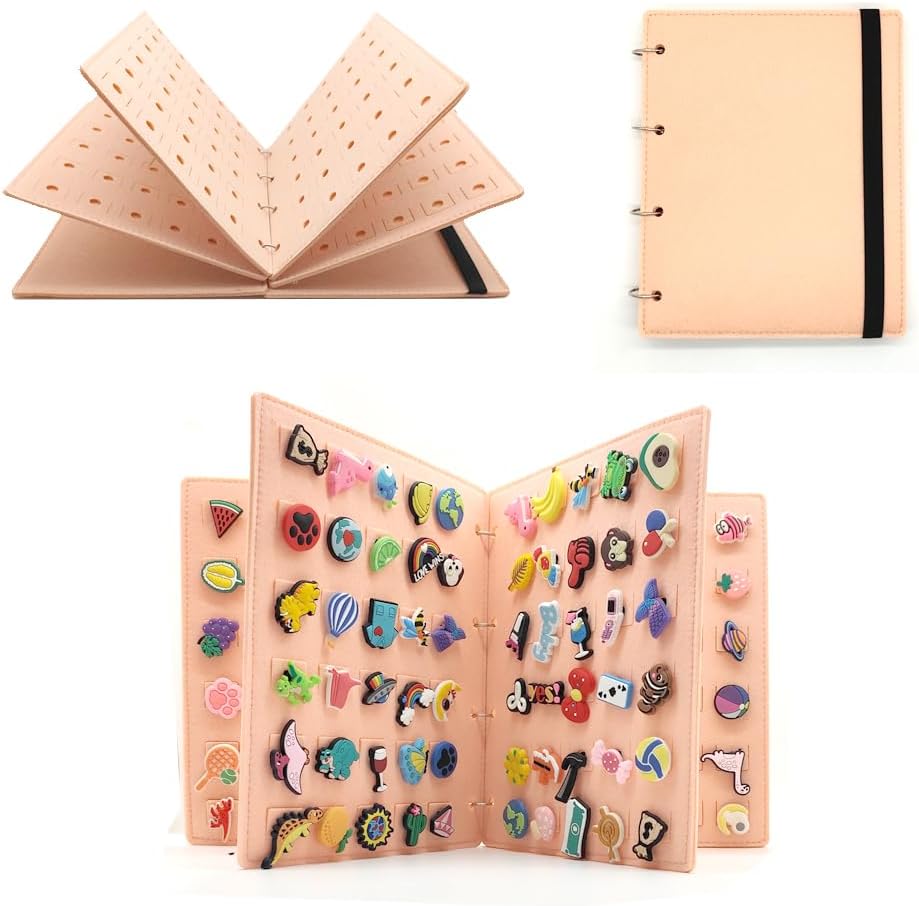 storage organizer collection books for shoe buckles charms pin accessories display (pink)
