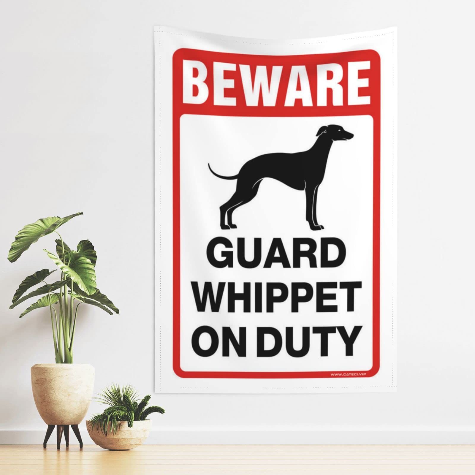 Dsocuiubos Beer Decor Beware! Guard Whippet On Duty Tapestry Beer Decorations for Man Cave Funny Patio Decor (Size : 75X100CM)