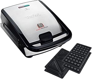 Tefal Snack Collection Sandwich- und Waffelmaker, antihaftbeschichtete Platten, spülmaschinengeeignet, erweiterbar, 700W, 28 x 36,1 x 20,3 cm, Schwarz/Silber, SW852D