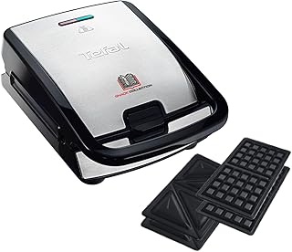 Tefal Snack Collection Sandwich- und Waffelmaker, antihaftbeschichtete Platten, spülmaschinengeeignet, erweiterbar, 700W, 28 x 36,1 x 20,3 cm, Schwarz/Silber, SW852D