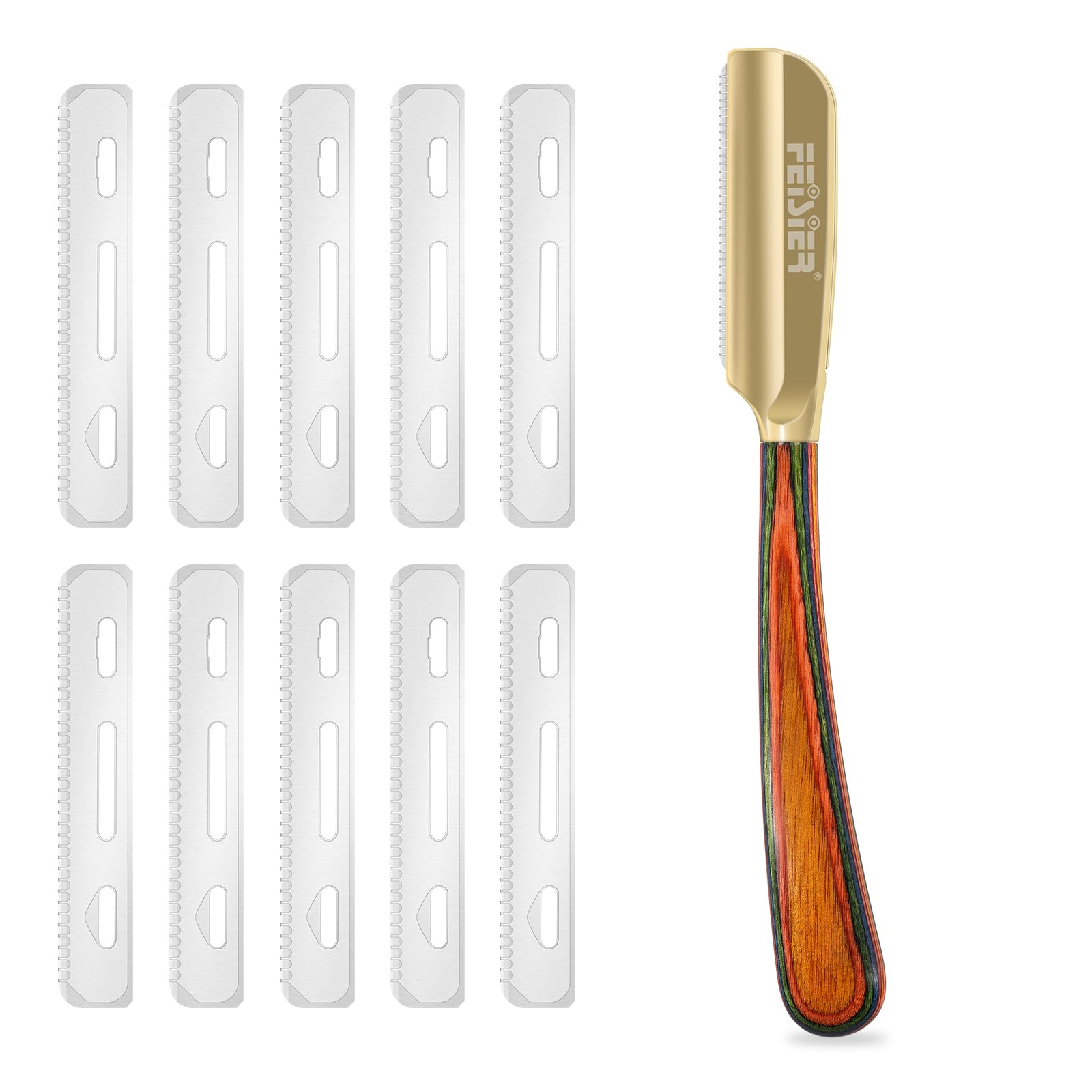 FEISIER Straight Razors for Men,Stainless Steel Barber Razor with Guard Professional Straight Single Edge Razor Kit, Premium Barber Razor for Men's Shaving,Salon and Home Included 10 Blades