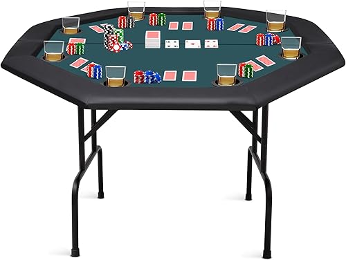 Mesa de póquer plegable portátil para 8 jugadores, mesa de póquer Texas Holdem plegable con reposabrazos acolchado de fieltro de grado casino para