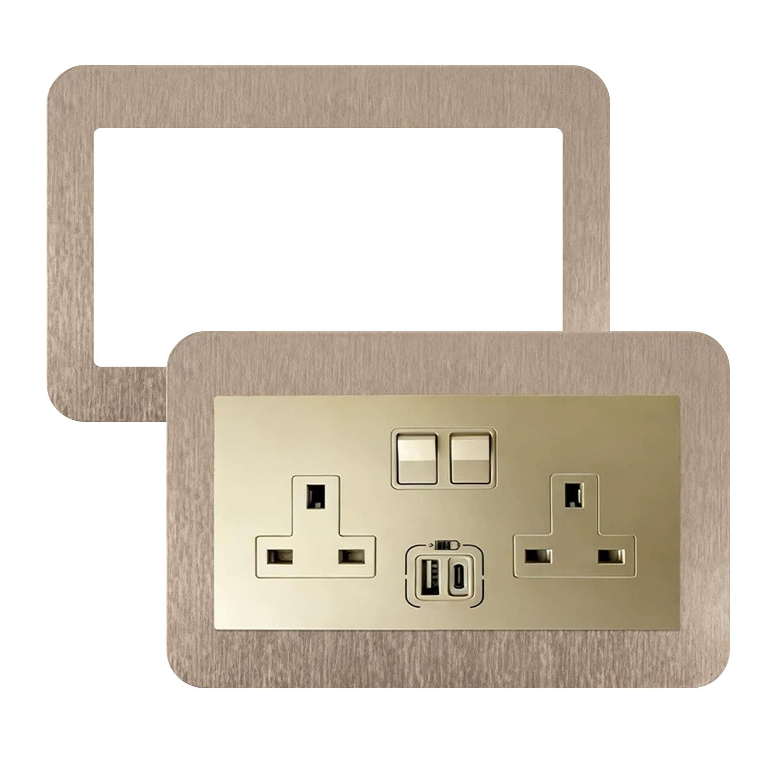 Gold Double Socket Surround 2PCS 14.8×8.6cm Plug Socket Surround Plates for Double Light Switches Home Wall Switch Decoration Durable and Easy Clean