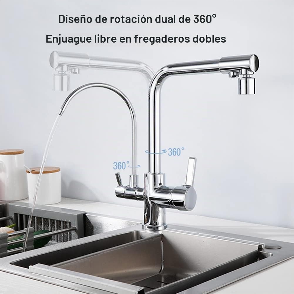 Grifos de Cocina de 4 vías Ósmosis con Grifo de Filtro de Agua Potable, 4 en 1 Grifo de Filtro Mezclador de Cocina, Giratorio de 360 Grados, manija Doble de latón Macizo (Color : Chrome)