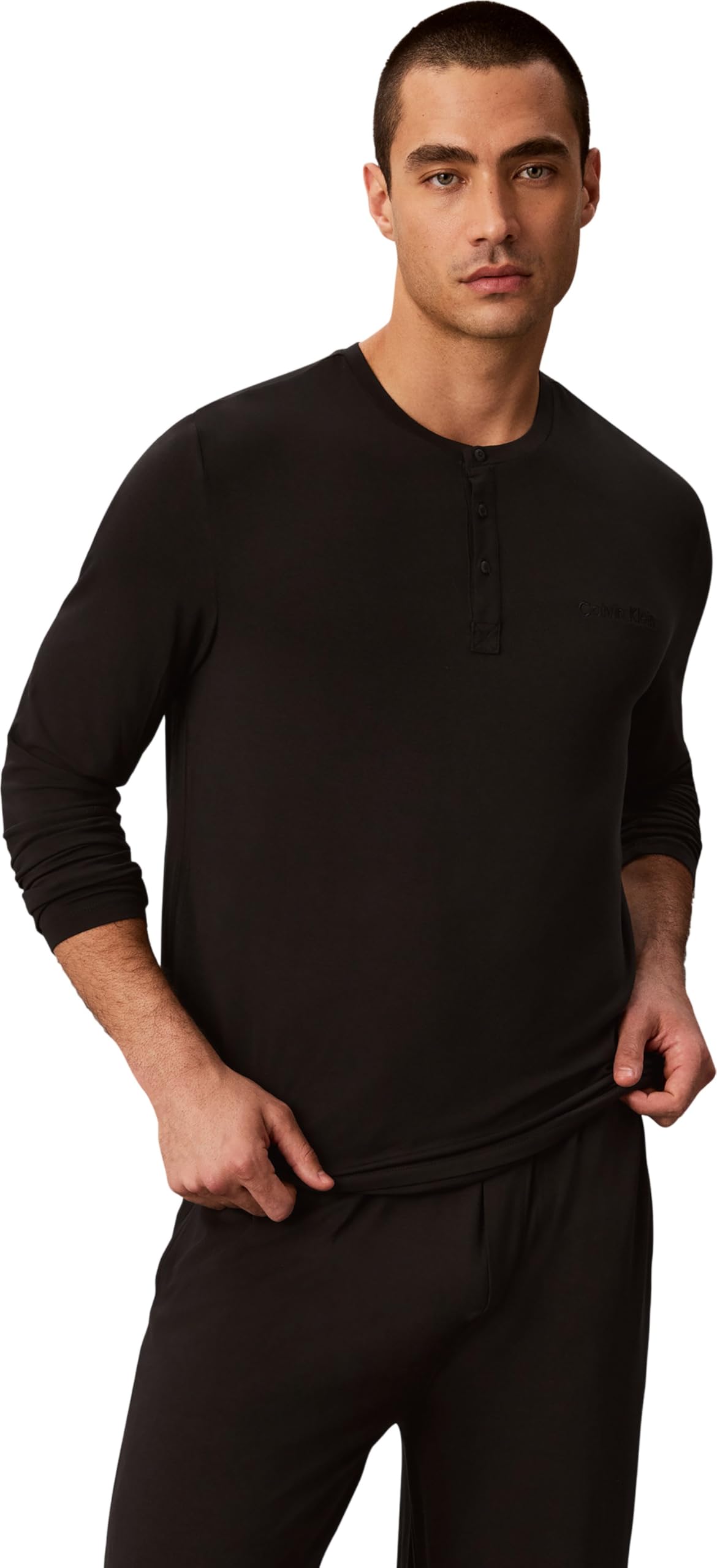Calvin Klein Men’s Modal Henley Long Sleeve Top, Black (Black), S